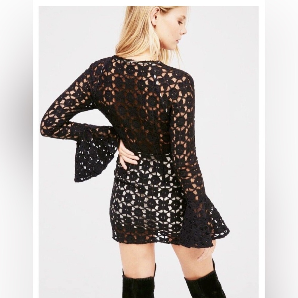 Free People Back to Black Crochet Mini Dress 4 - Picture 4 of 16